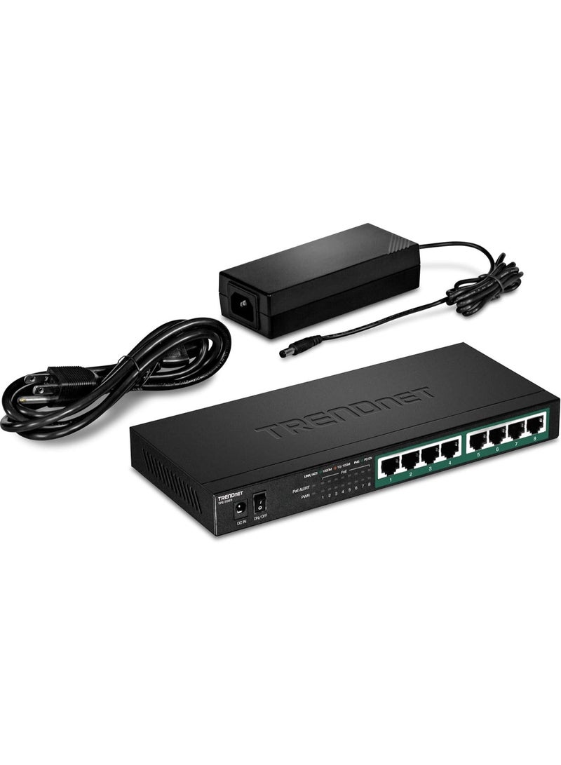 تريندنت مفتاح TRENDnet جيجابت PoE+ بثمانية منافذ، استهلاك طاقة PoE 65 واط، سعة تحويل 16 جيجابت في الثانية، جودة خدمة IEEE 802.1p، دعم تمرير DSCP، بدون مروحة، قابل للتركيب على الحائط، حماية مدى الحياة، أسود، TPE-TG83 - Image 5